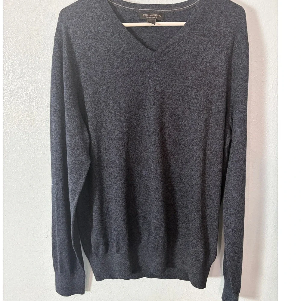 Banana Republic Men L Luxury Blend Silk Cotton Cashmere V-Neck Sweater Old Money